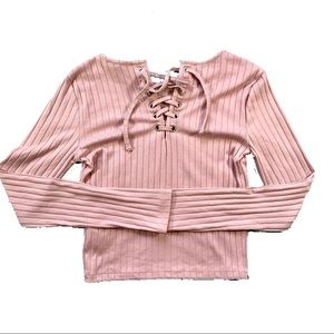 Forever 21 Long Sleeve Top With Strap Tie V Neck